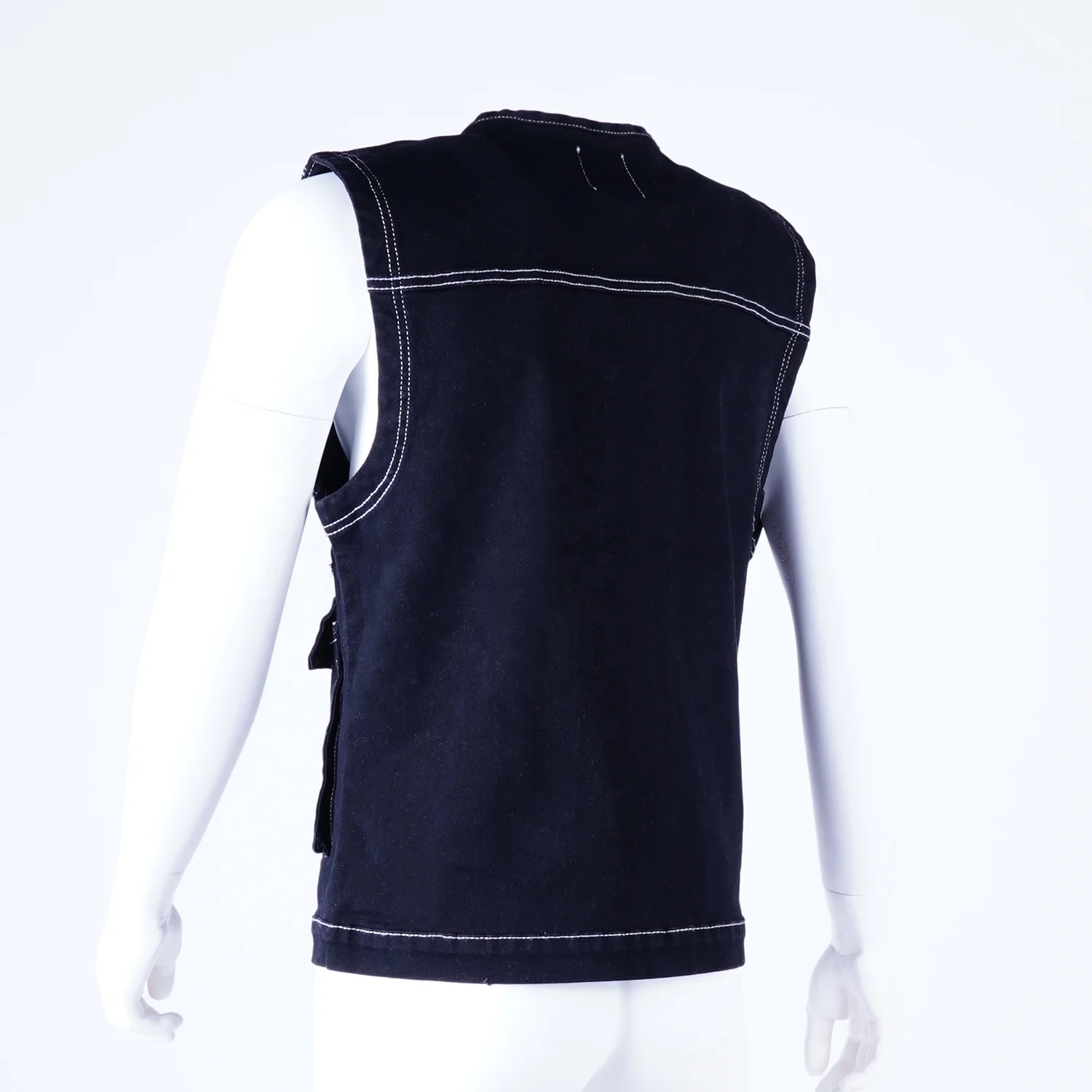 SKYKINGDOM gz longchan custom logo jean vest street wear black jeans vest stylish pockets jeans vest men