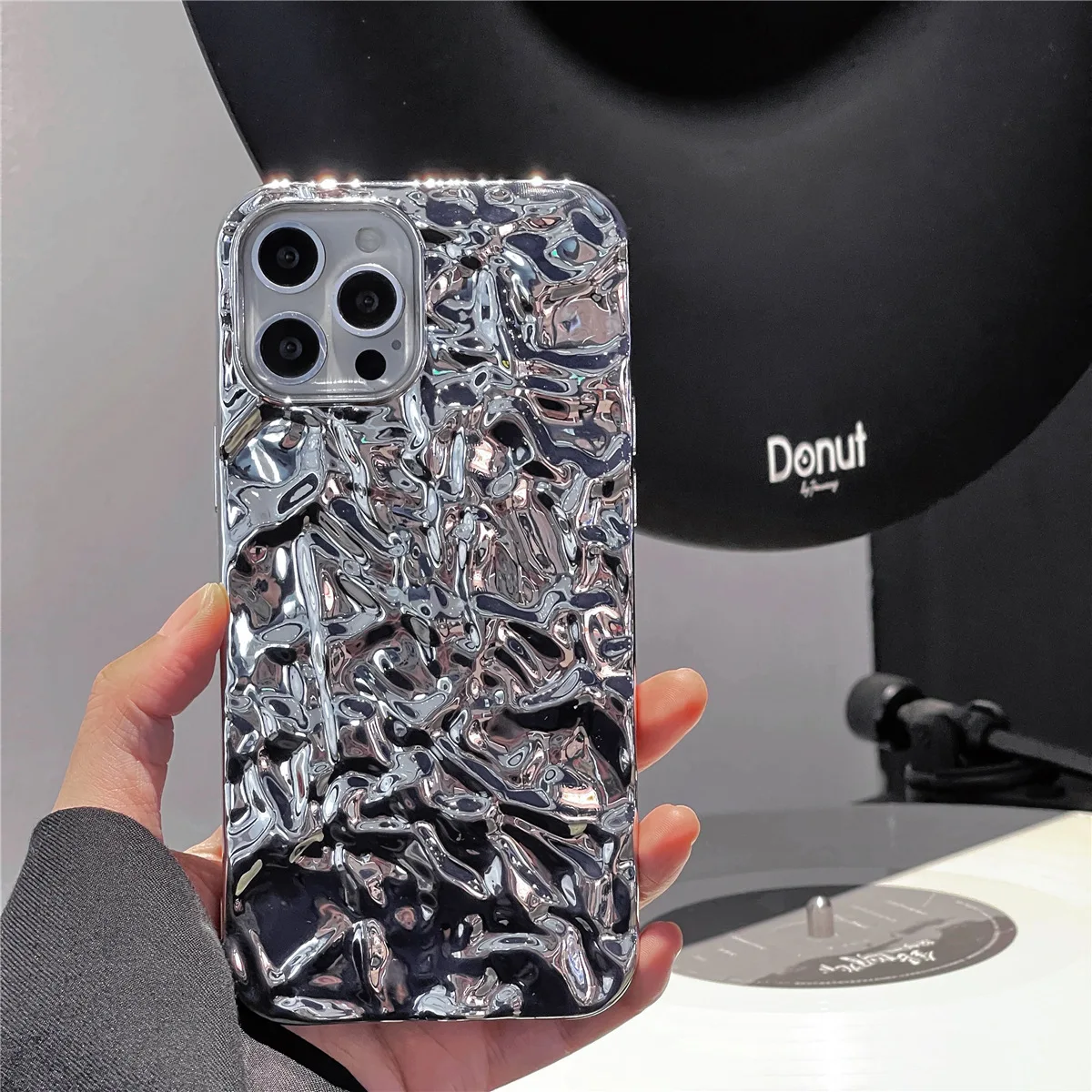 Luxury Fashion Silver Tin Paper Phone Case for iphone 14 13 11 12 Pro Max Water Ripple Liquid Metal Shockproof Soft Cover