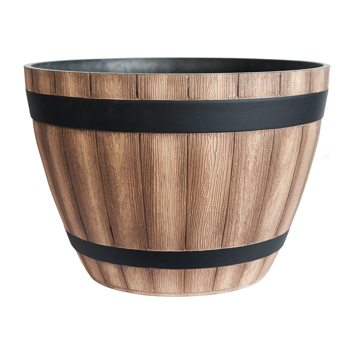 Outdoor Decor Whiskey Barrel Planter Round Flower Pots Plastic Garden Plant