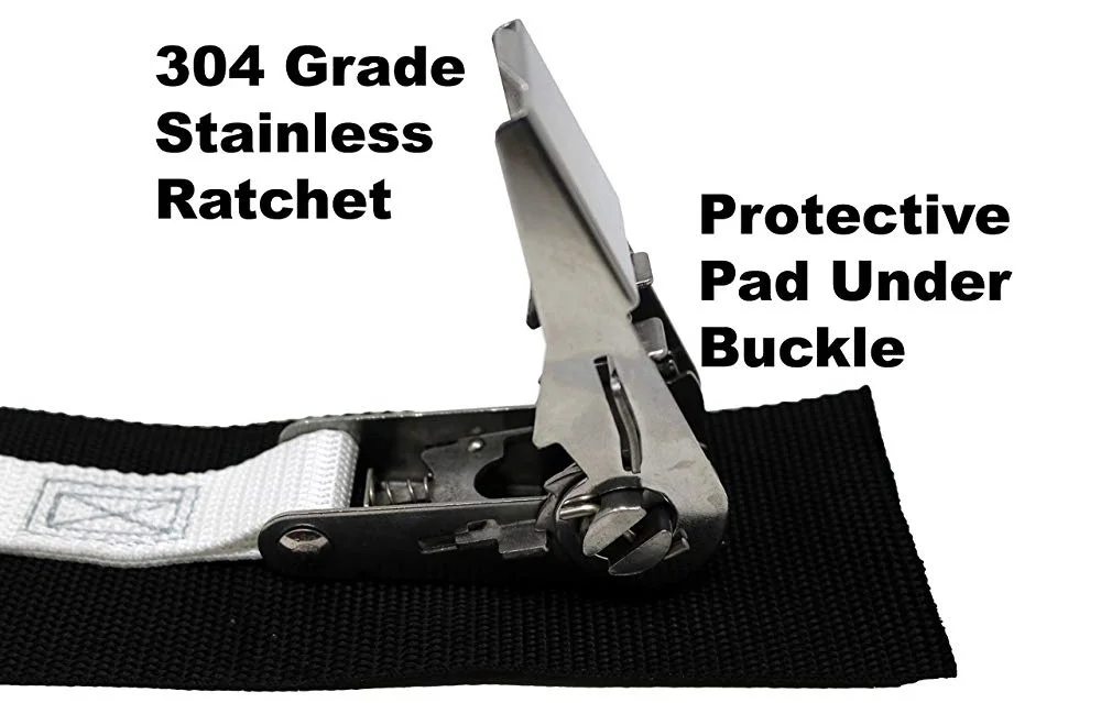 1 Inch X 8 Foot 1500 Lbs Stainless Steel Ratchet Strap With Vinyl Coated S Hooks And Protective Pad