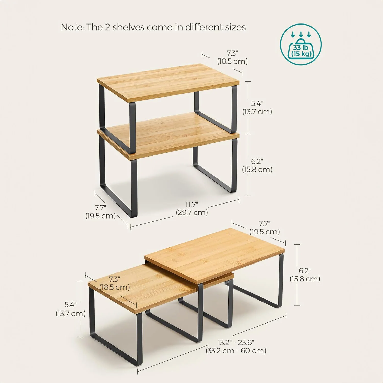 Set of 2 Kitchen Counter Shelves Spice Rack Stackable Kitchen Storage Cabinet Organizer Shelf
