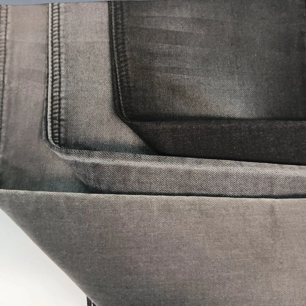 Black denim fabric Factory C:75% P:24% SP:1% polyester fabric stretch for jeans