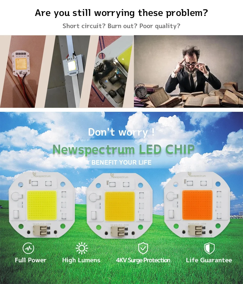 Newspectrum 5454 3000k 20W 30W Solderless Connector Downlight Spotlight COB Module LED COB 50W 220V