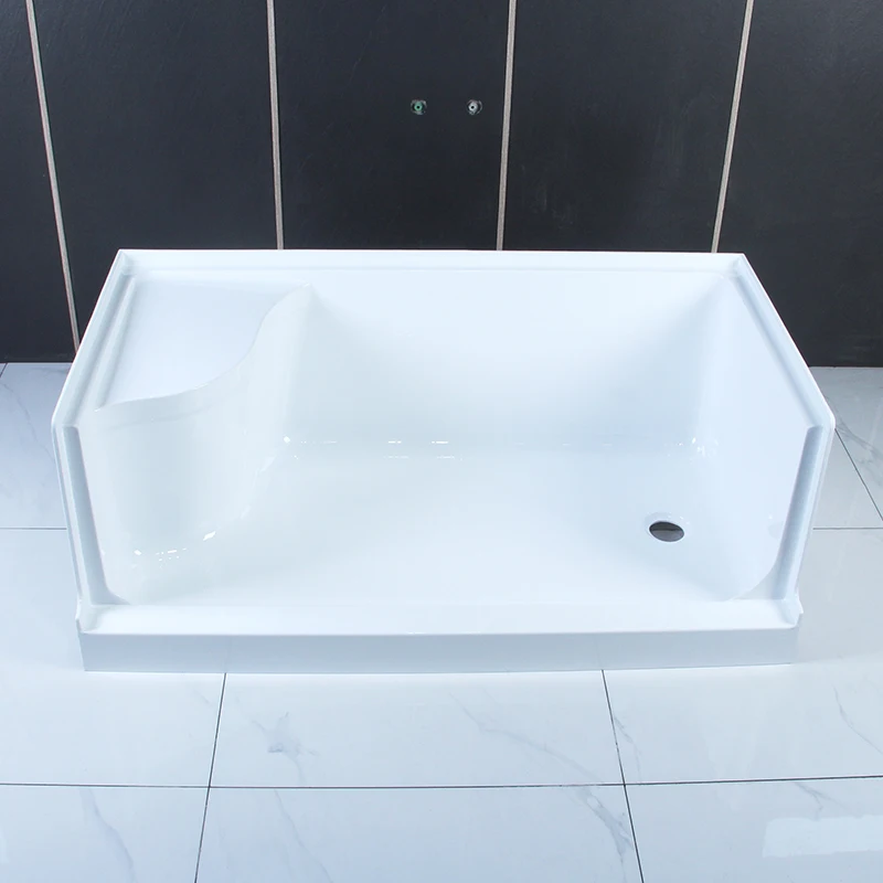 6032 white acrylic corner shower base with left or right seat  ADA shower tray