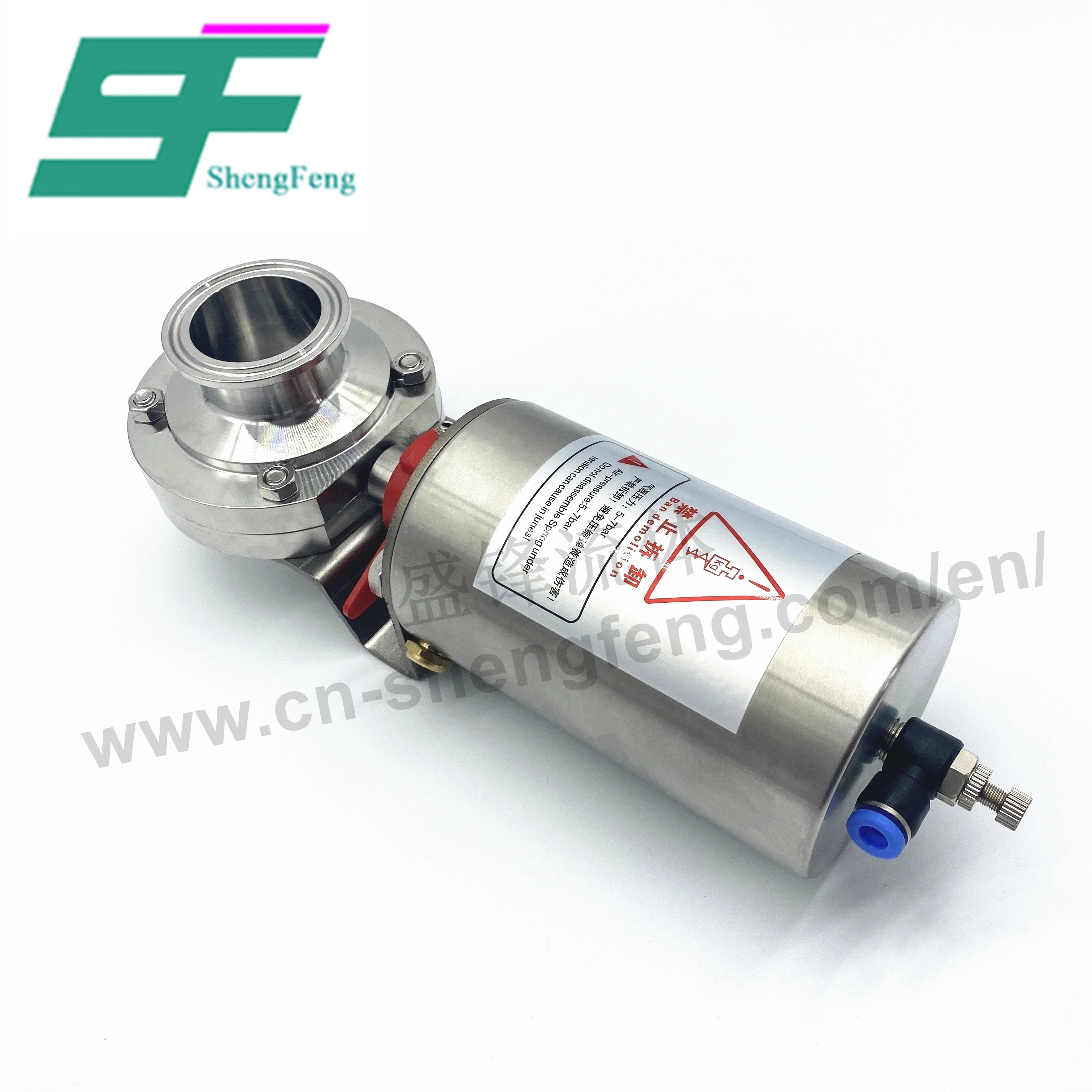ShengFeng SS304 Sanitary stainless steel SMS 1.25' 1.5' DIN11852 DIN32 DIN40 Clamped Welded Pneumatic Butterfly Valve
