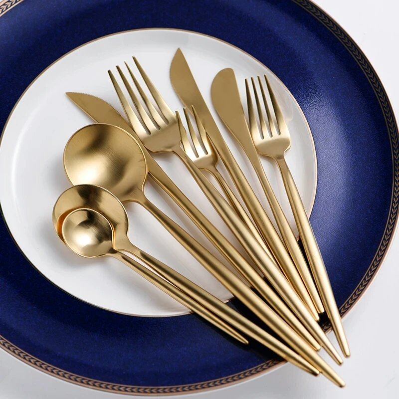 
Portugual Style PVD Gold Plated Cutlery Set Stainless Steel Crockery 