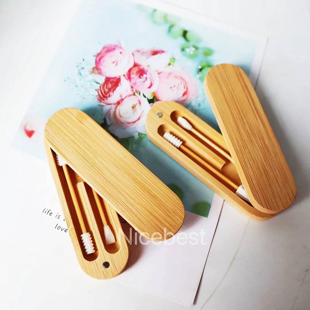 Custom logo eco friendly zero waste reusable bamboo box silicone ear bud swab