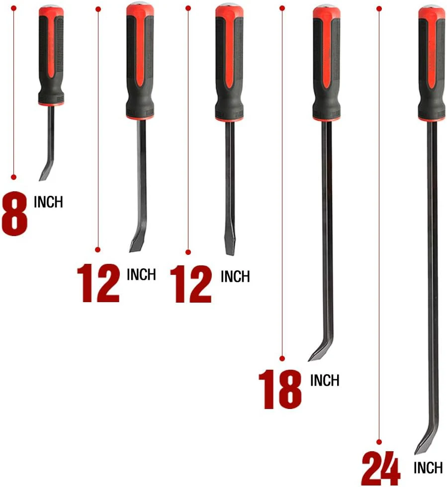 5-piece 8 12 18 24 inches strike handle pulling prying lifting scraping crowbar forged angled tip steel heavy duty pry bar set