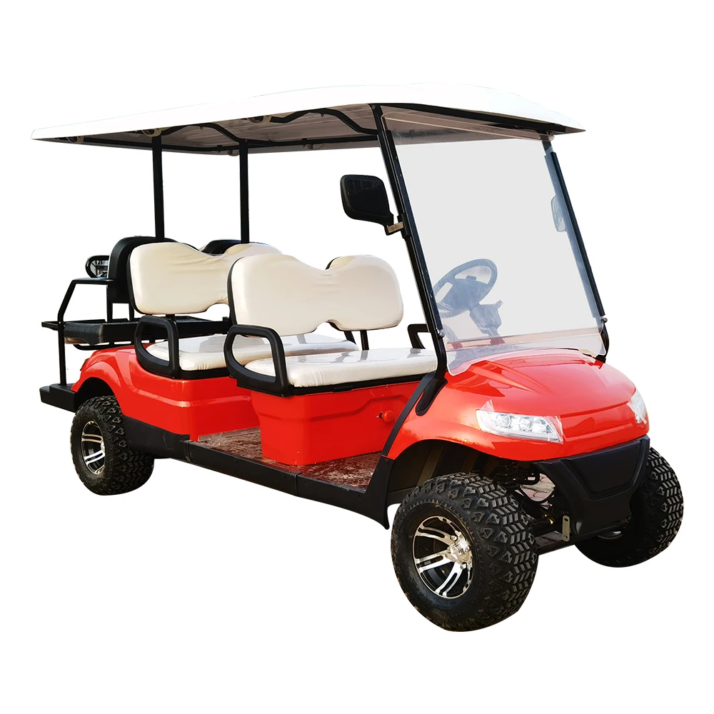 High quality six seat golf sightseeing cart Equipped with lithium battery for comfortable seats and windshield made in China
