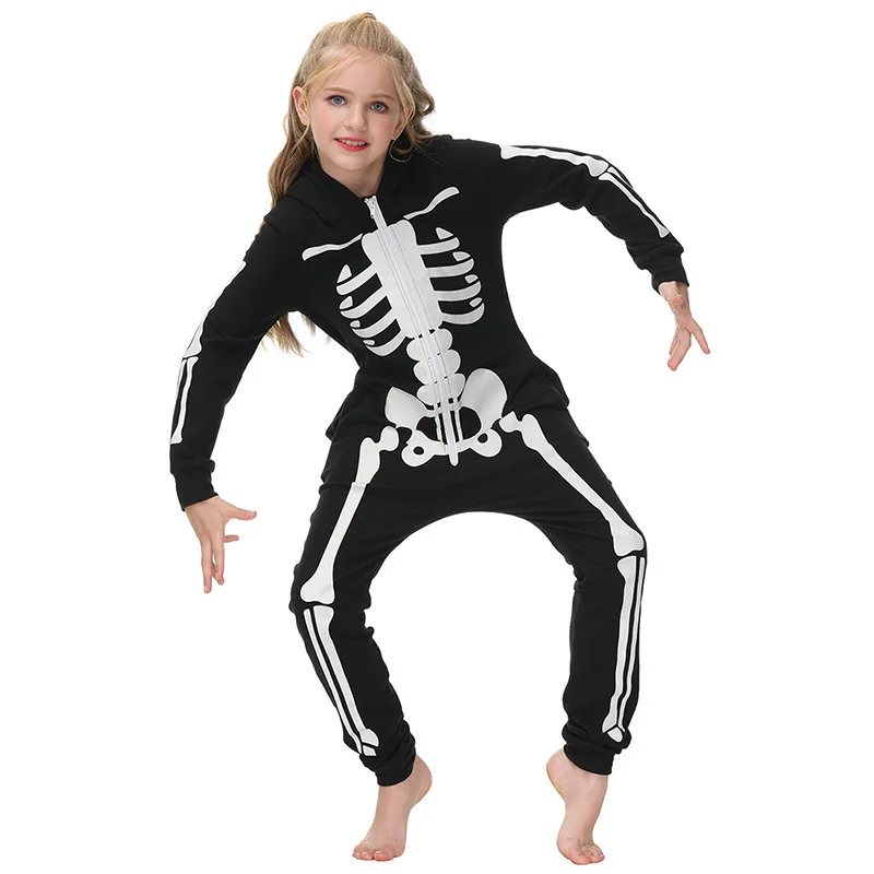 New Arrival Halloween Party Mommy And Me Jumpsuit Fall Outfits Hoodie Onesie Sleepwear Skeleton Reflective Mommy And Me Pajamas