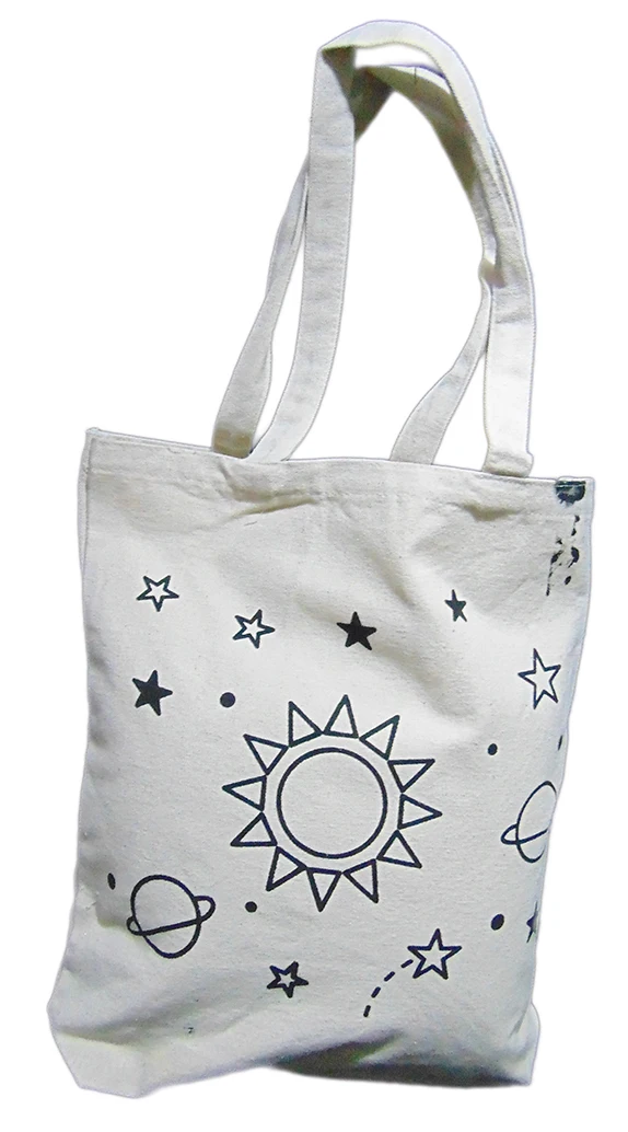 Star & Fish Print Canvas Shopping Bag Durable Biodegradable Lightweight Reusable Tote for Office Travel or School