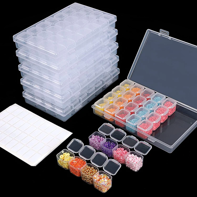 Sino Crafts Plastic 28 Grids Nail Art Diamond Medicine Tools Organizer Case Bead Rhinestones Studs Decoration Storage Box