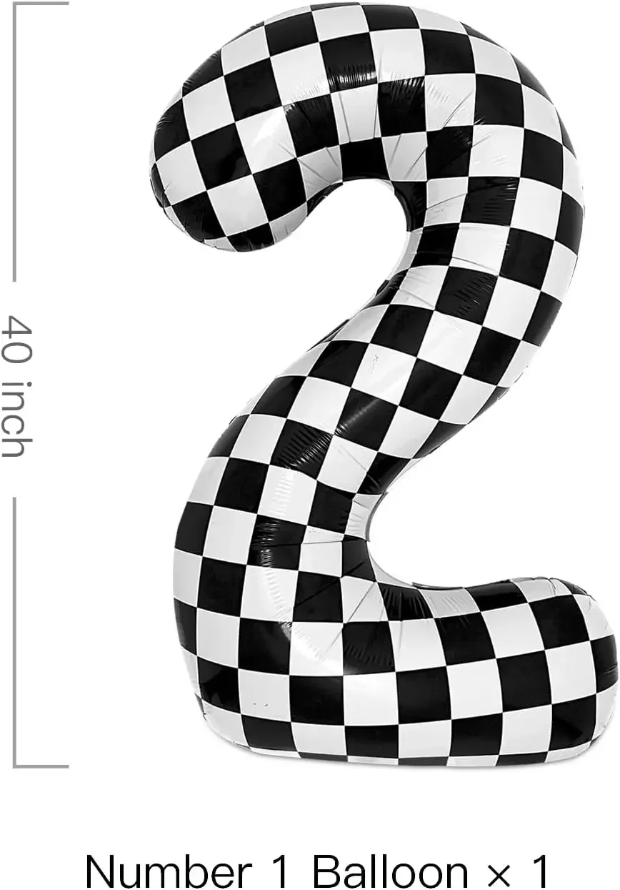 40 Inch Checkered Balloon Large Black And White Number Balloon For Car Birthday Party Supplies Number Checkered Balloon