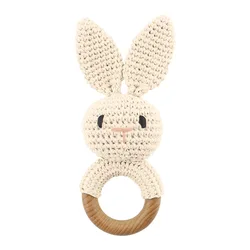 100% Natural Safety Handmade Wood Baby Crochet Rattle Teether Wooden Teething Crochet Rattle for Cheap