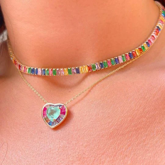 Aotu wholesale conjuntos de jias paraiba tourmaline zirconia semijoia fusion heart jewelry sets