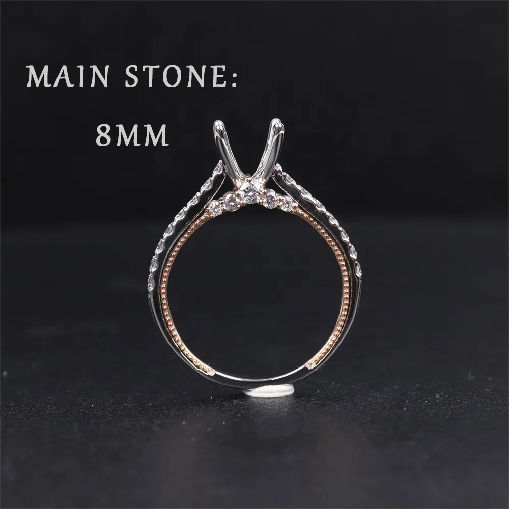Abiding Wholesale 9K 10K 14K 18K Solid Gold Ring Blank Semi Mount With Side Stone Moissanite Diamond