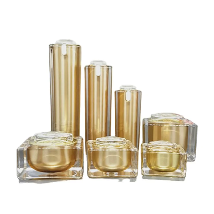 Lotion Pump Emulsion Bottle Square Gold 30ml 50ML 100ML Luxury Bowknot Acrylic Cream Jar 10G 30G 50G Cosmetic Packaging Series