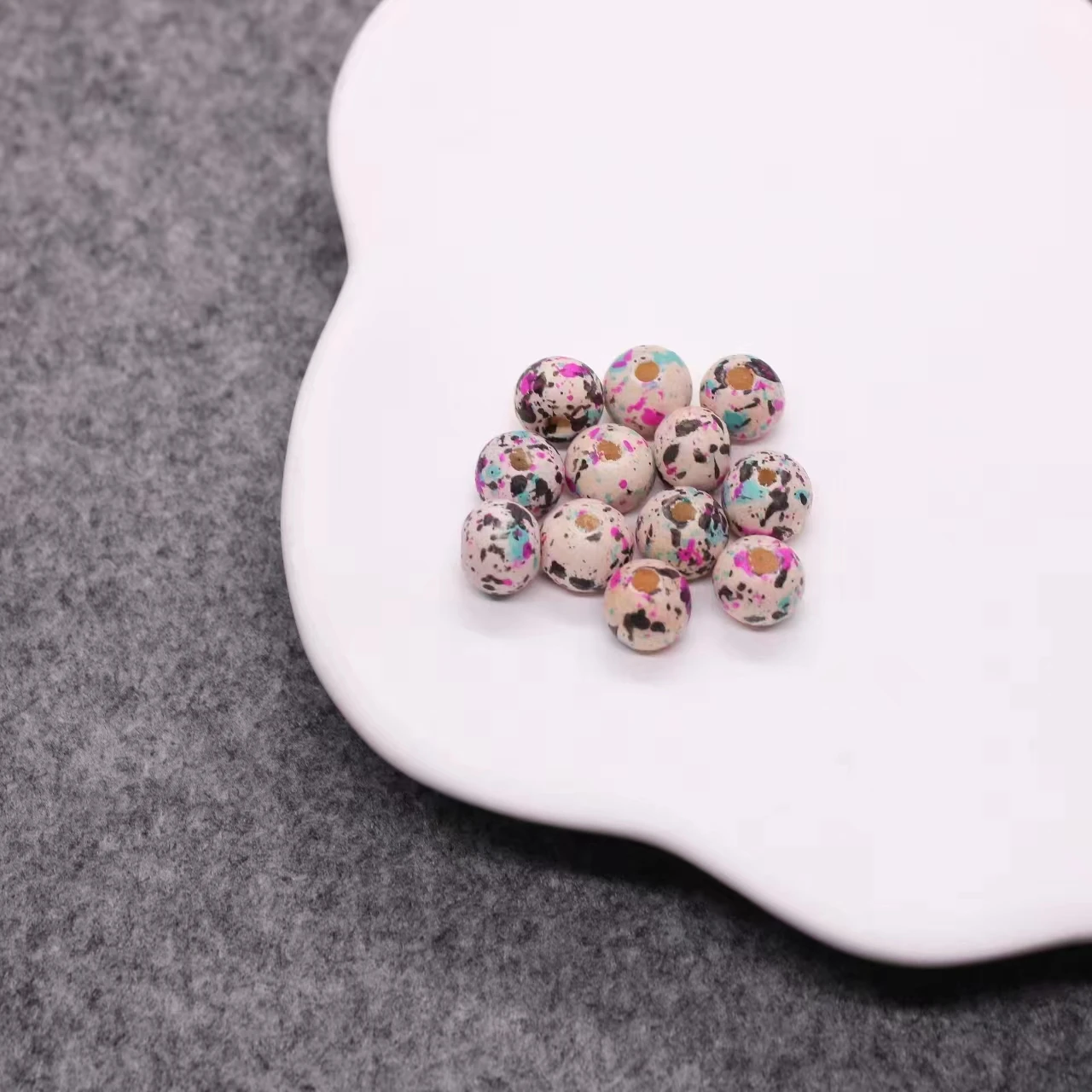 New Pattern Wooden Ball Natural Wood Unfinished Multi color Spot Beads for DIY Jewelry Accessories