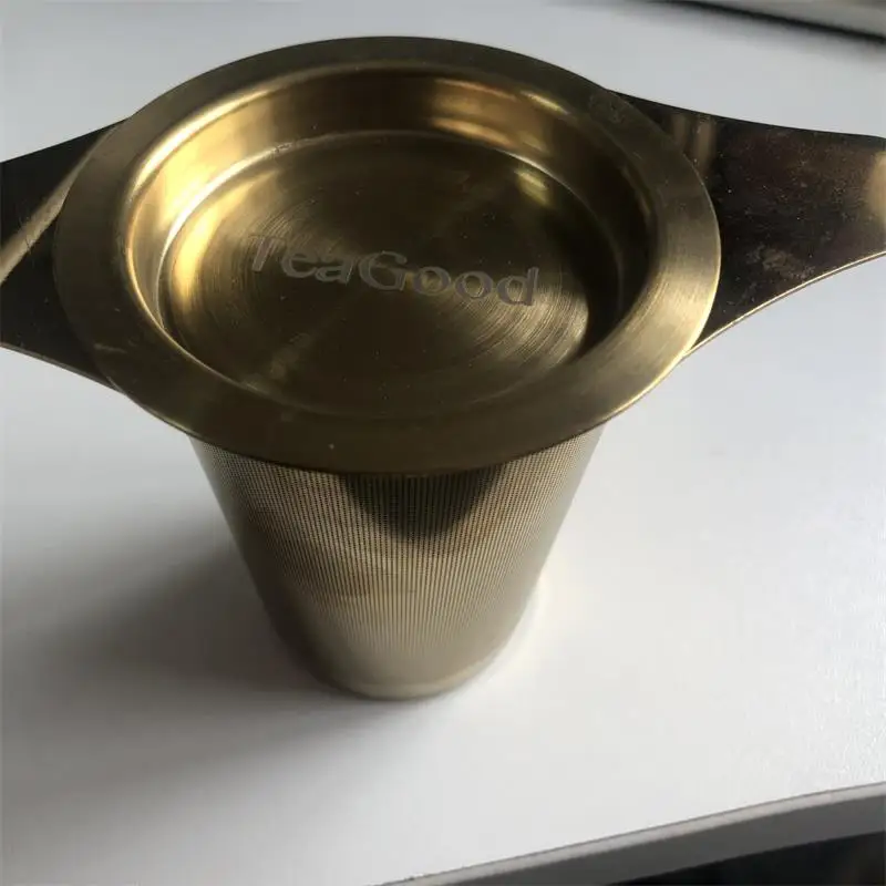 Double Handle Fine Mesh Loose Leaf Tea  Filter Strainer/ Reusable Loose Leaf Gold Tea Infuser Strainer With Logo