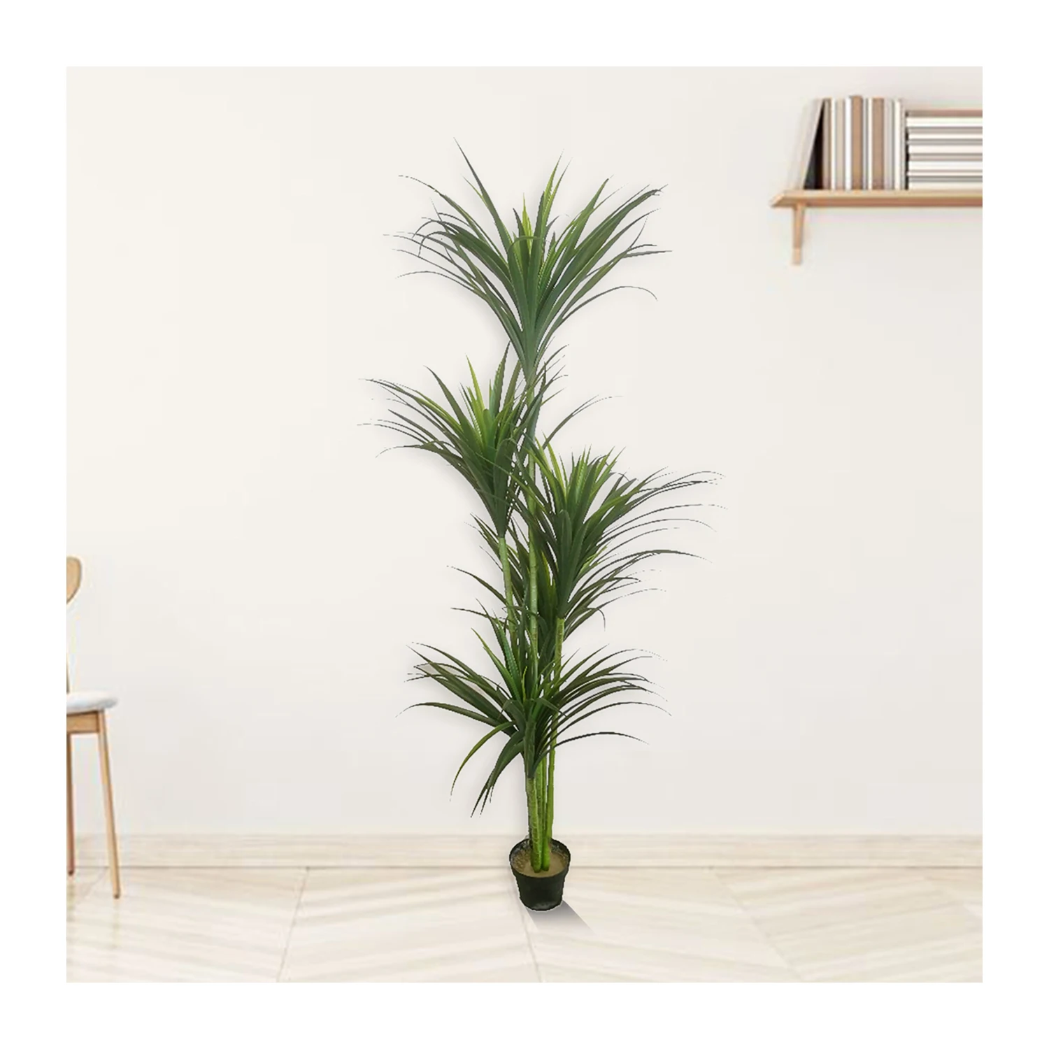 PZ-4-34 Home Garden Decor Faked Greenery Plant Silk Leaf Yucca Tree in Black Plastic Pot Topiary Artificial Tree