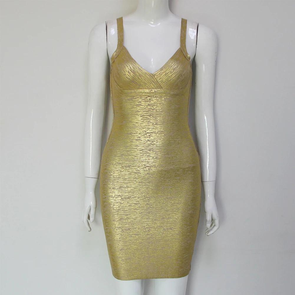 Club Gold Bodycon Mini Dresses Bandage Strap Tight Dress Party Women