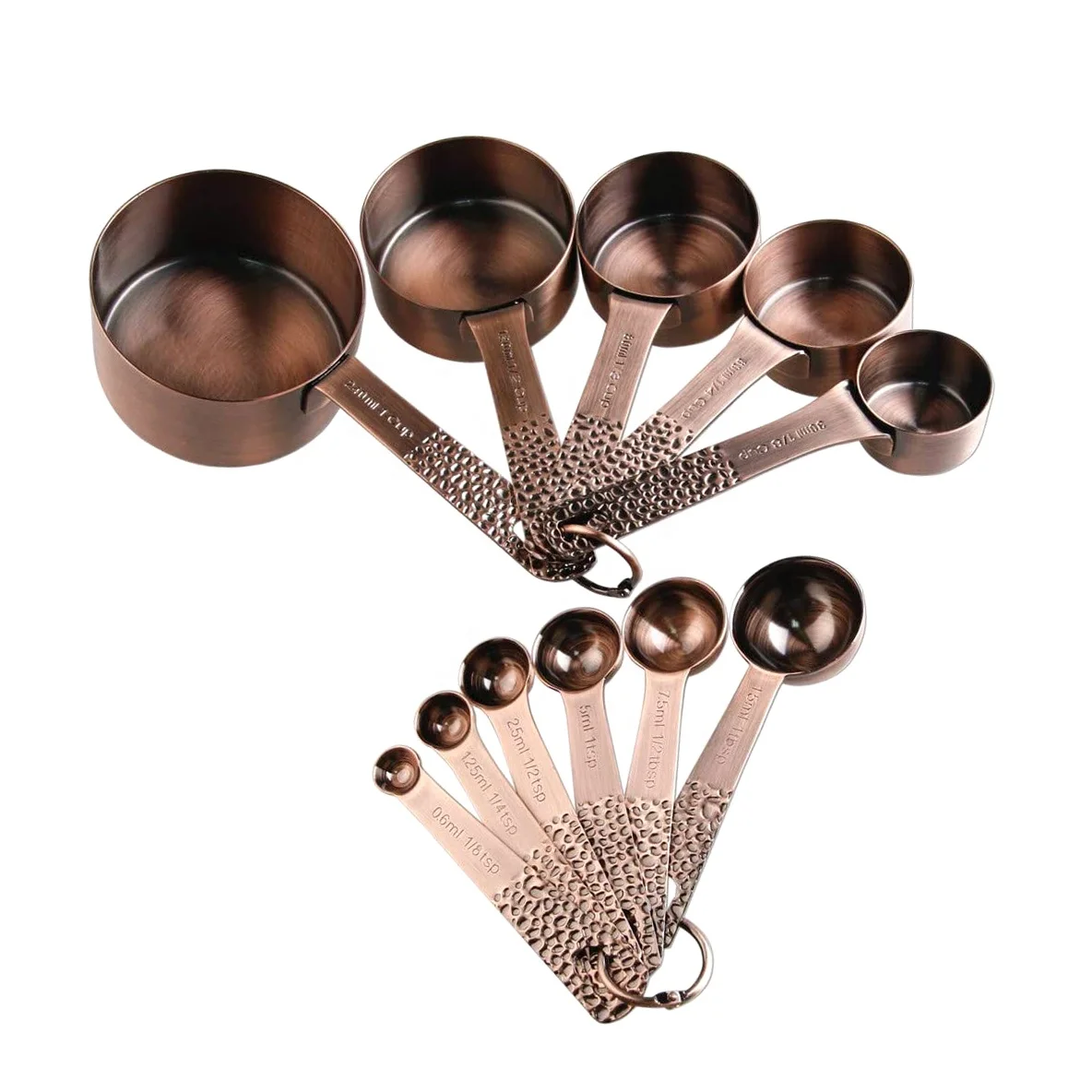 Stainless Steel Measuring Spoons and Cups Set of 13 with Antique Copper