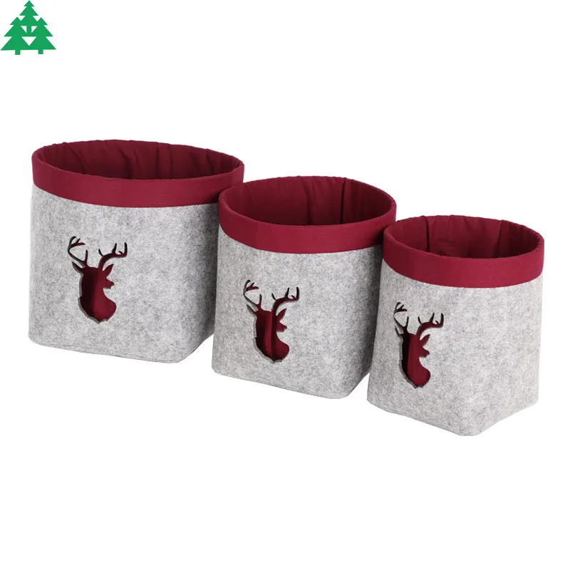 Wholesale felt Christmas basket gifts organizer box custom color logo basket felt balls toy basket