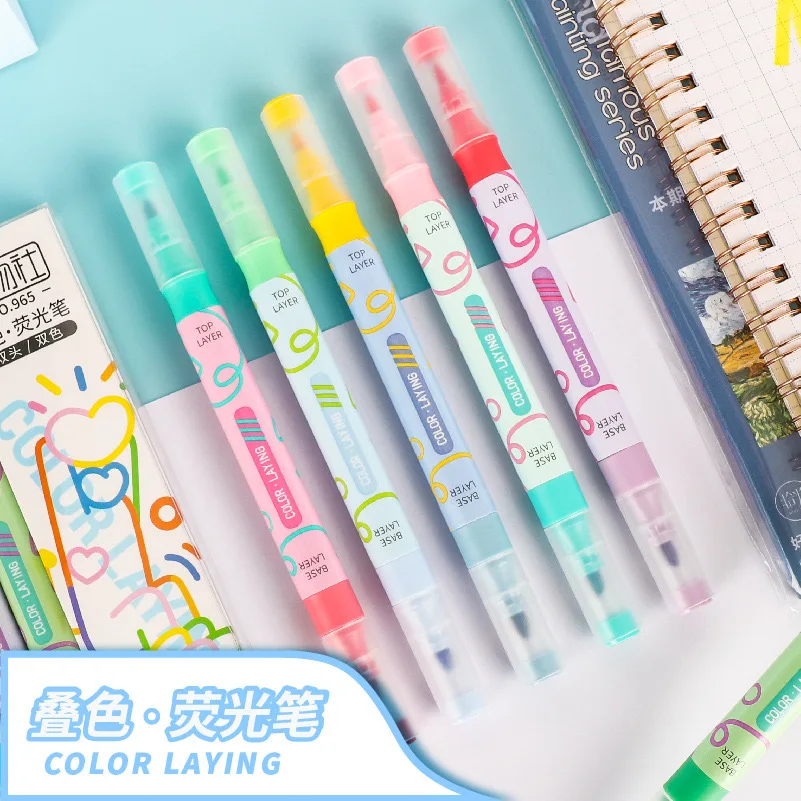 Double-head color-layering highlighter Stackable colors can be painted with Kawaii flash color-changing marker highlighter
