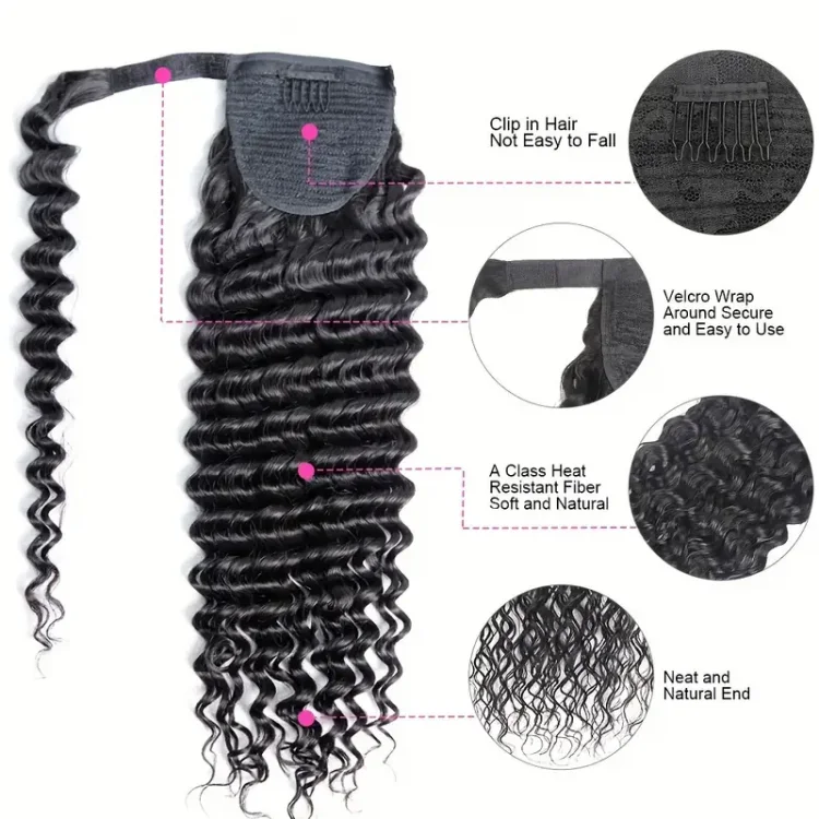 Raw Vietnamese 100% Cuticle Aligned Human Hair Kinky Curly Ponytail Hair Extension Wrap Around Curly Ponytail Human Hair