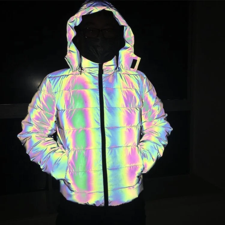 Topgeat customization new style spring autumn men custom logo  hi vis reflective rainbow puffer jackets for outside activities