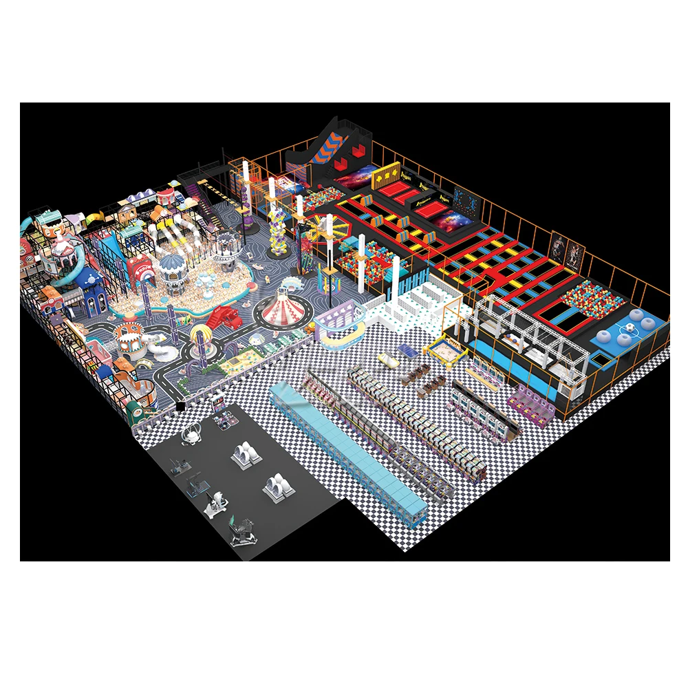 Commercial Playground Indoor Amusement Park Trampoline Park Indoor Naughty Castle with Ninja Obstacle Course Rock Climbing wall