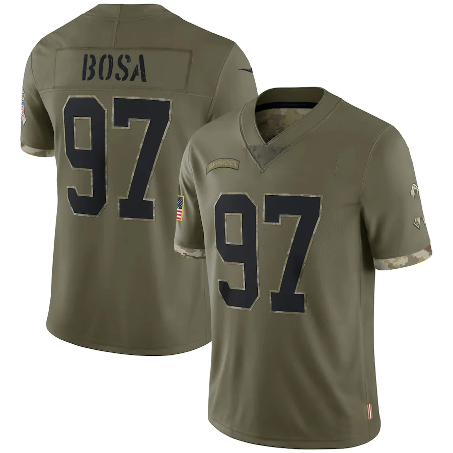 Original 1:1 San Francisco Team Nick Bosa American Football Uniforms NK Olive 2022 Salute To Service Limited Jersey Custom
