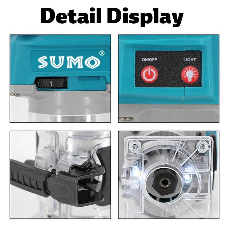SUMO Hot Sell 21V 800W Lithium Brushless Cordless wood router hand tools Woodworking Battery Power Routers Cordless Router