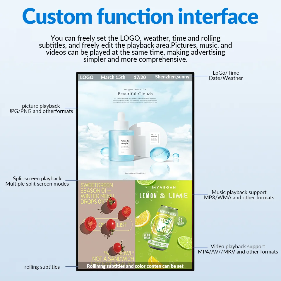 7*24H 21.5 inch Wall Mounted Commercial Touch Screen Monitor LCD Advertising Screen Digital Signage and Displays