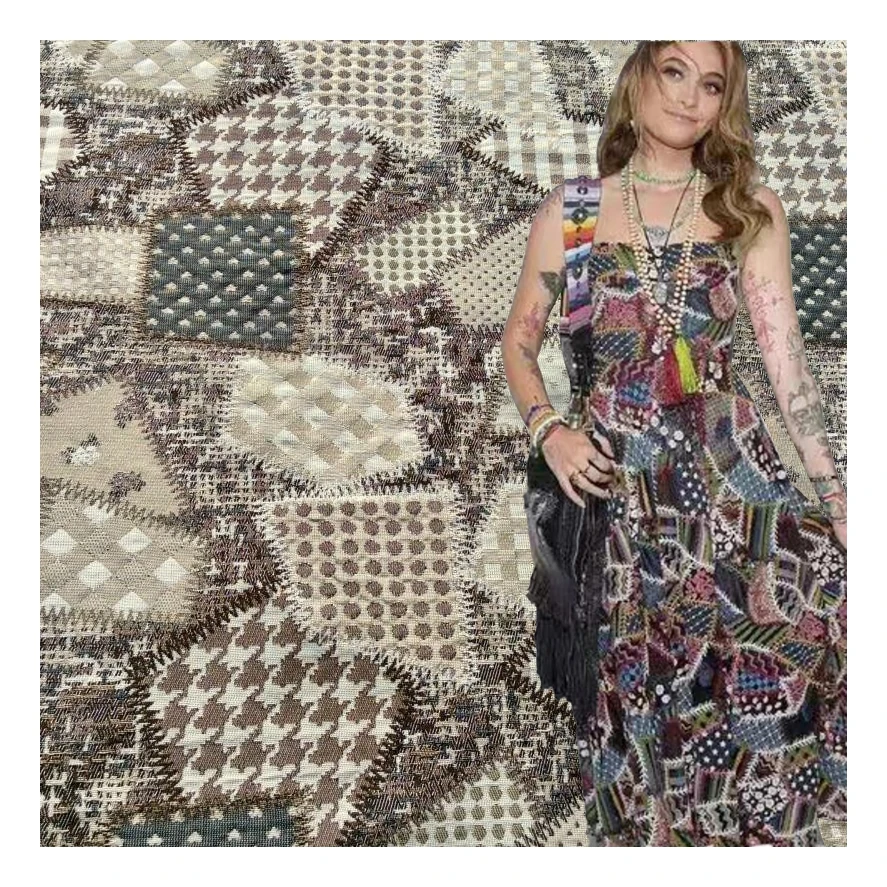 Eco-friendly 2024 New Design Polyester Geometric Tencel Cotton Brocade Geometry Woven Jacquard Fabrics for Women Clothing