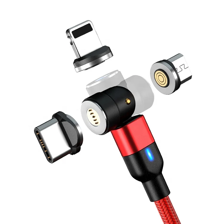 
Dropshipping Magnetic Charging Cable 3 in 1 540 Rotation Nylon Braided Cellphone Magnet Charger Data Cable 
