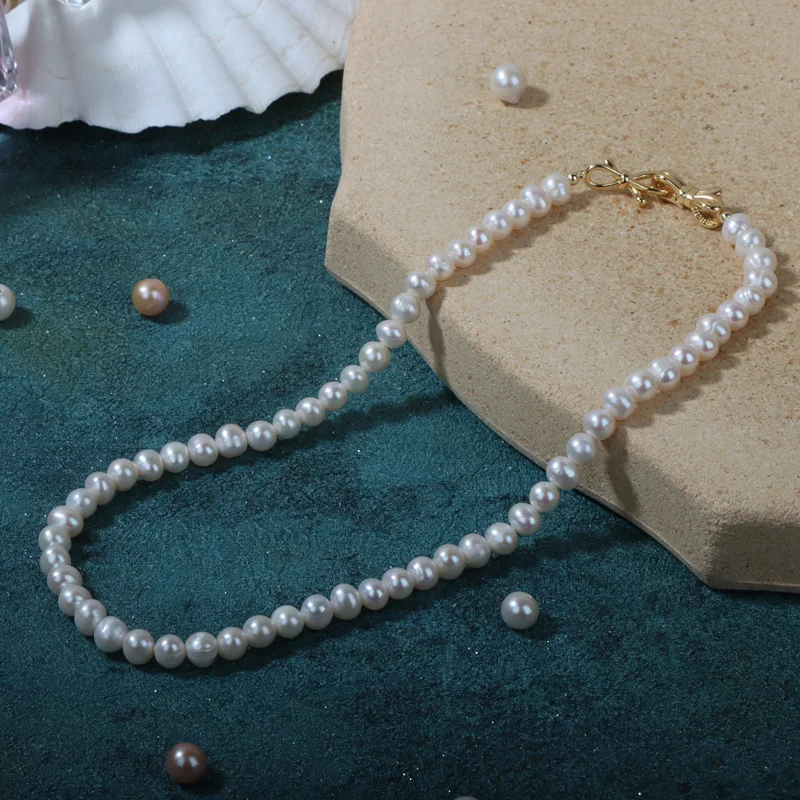 7-8mm white potato shape natural freshwater pearl beads women necklace jewelry