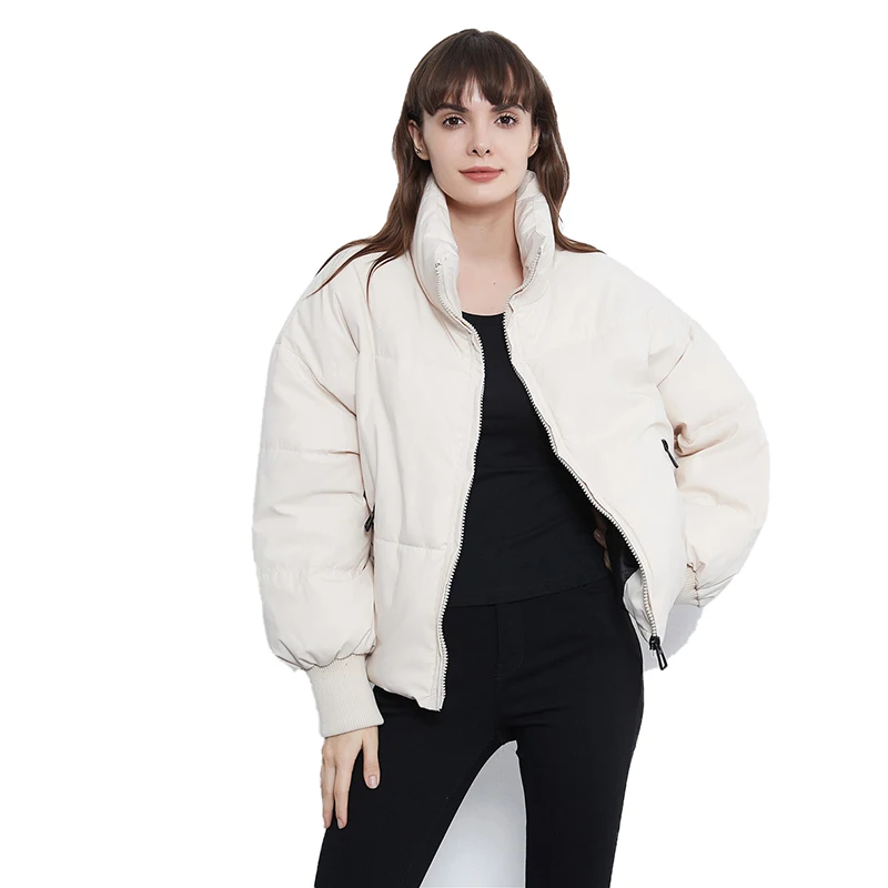 
Wholesale ladies winter women jacket stand collar solid color super warm woman cotton coats 