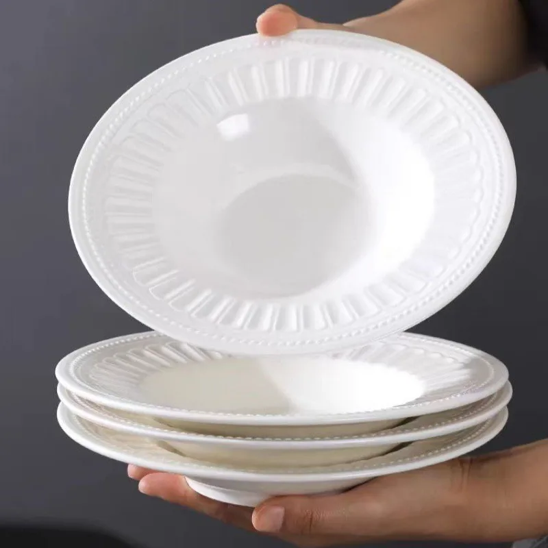 Hot Spot Pure White Ceramic Dinnerware 8.5 Inches Western Dinner Plate Suitable for Restaurants or Family