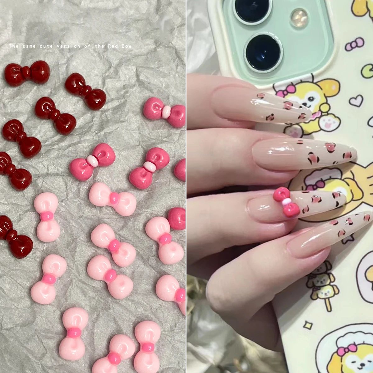 12 Grid Box Popular Bow Nail Art Accessories Sweet Red Rose Pink Mixed Color Resin Bow-Knot Nail Charms for DIY Manicure Earring