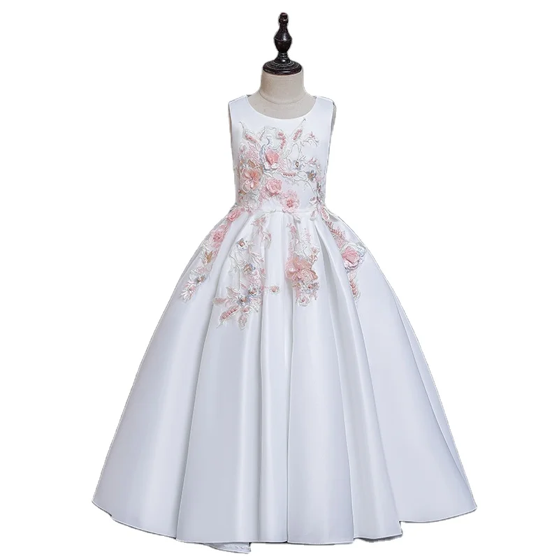 Распродажа детское длинное платье с цветочной вышивкой