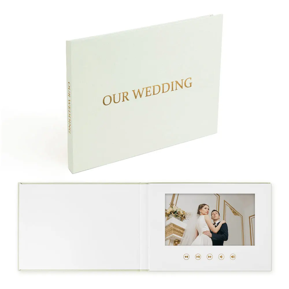 OUR WEDDING GOLD FOIL wedding video book with 7 inch IPS Display Linen Bound New Customization Invitation Card Wedding
