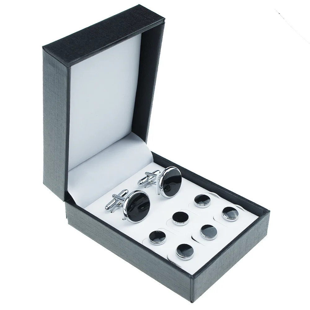 New Arrival Luxury Custom Logo Black Cufflink Tuxedo Studs Storage Packaging Box