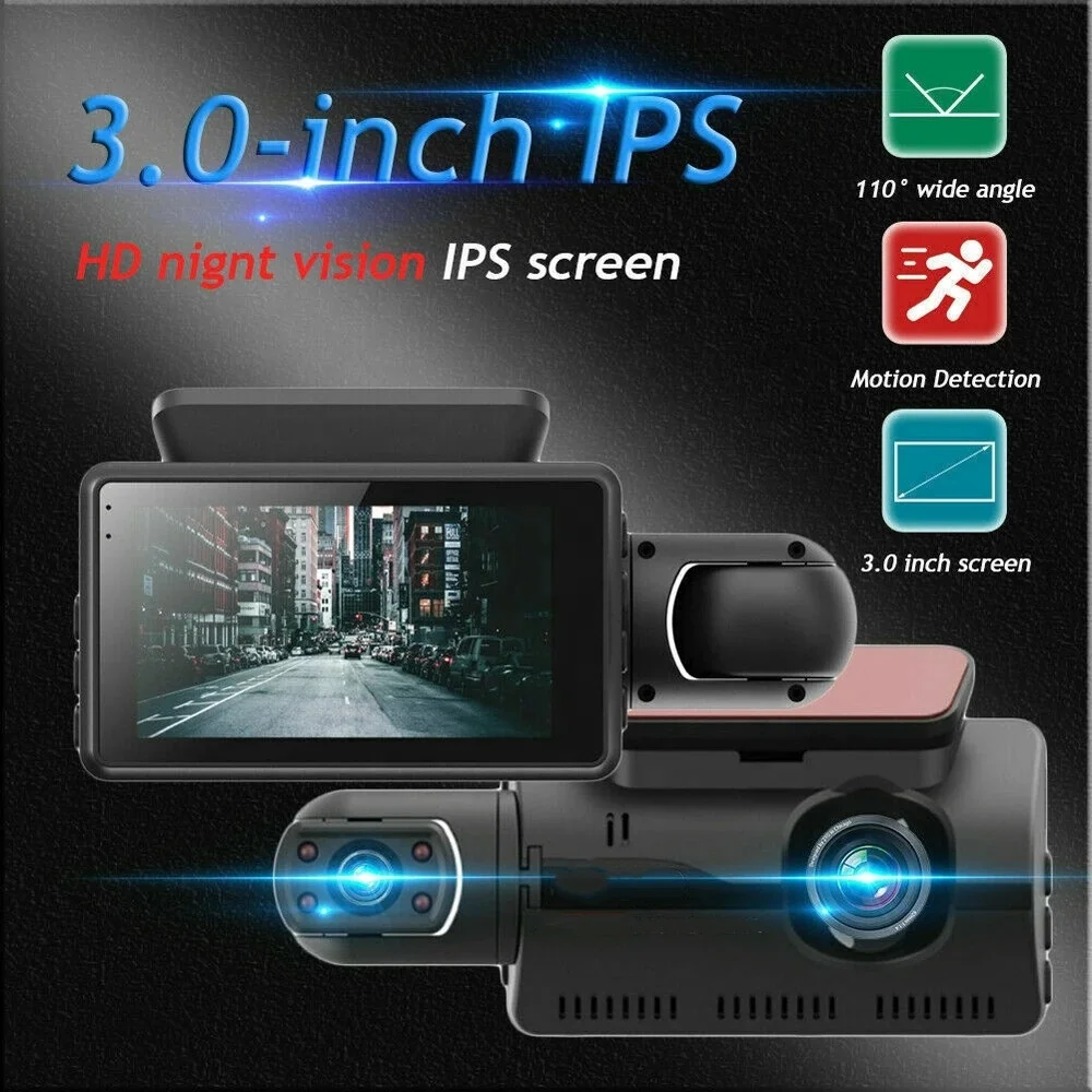 Yikoo HD Night Car Dvr Dash Cam 3.0 Inch Video Recorder Auto Camera 2 Lens With Rear View Dashcam