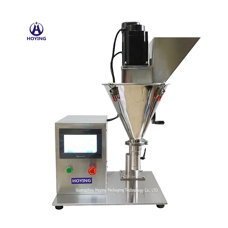 HOYING Affordable 15L Hopper Table Top Semileathertic Small Jar Bottle Doypack Screw Cosmetic Powder Spices Filling Machine