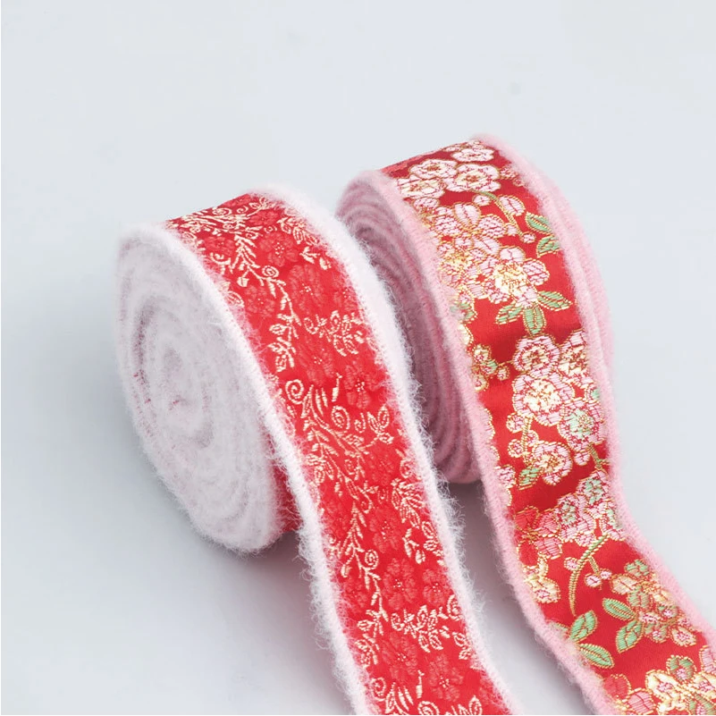 Chinese Style Embroidered Ribbon Winter Clothing Raw Edge Ribbon Headwear Hairpin Flowers Gift Cotton Herringbone Tape