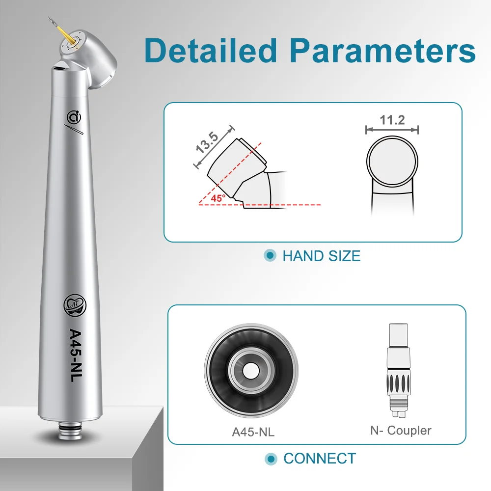 AI DENTAL AiKO Series A45-NL Optic N-Type 45-degree angle Head Dental Air Turbine High Speed Handpiece Triple Water Jet FG burs