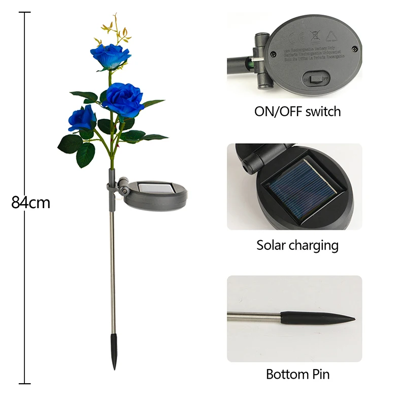 New Design Solar Pile Light IP44 Waterproof Solar Rose Flower Lawn Light For Garden Path