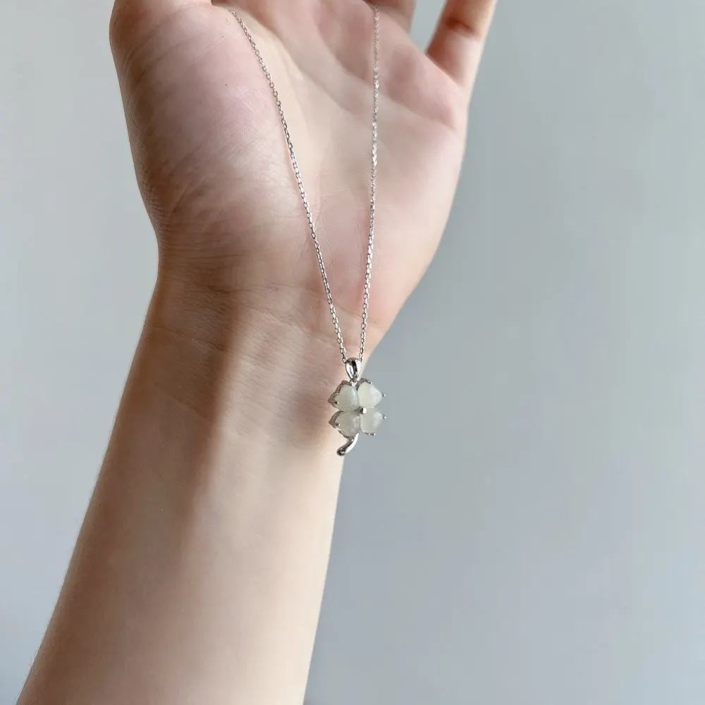 S925 Sterling Silver 18K Gold-Plated Hotan Jasper Fine Exquisite Lucky Four Leaf Clover Clover Pendant Necklaces For Women Lady