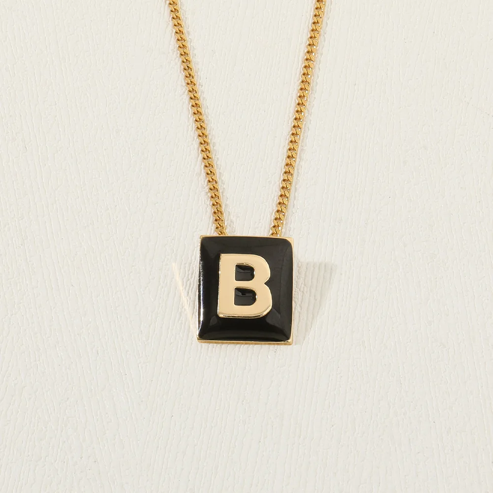 fashion trendy simple jewelry small black squares 26 initials letter necklace pendant women